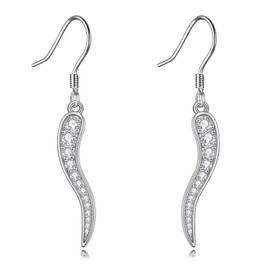 MONGAS Italian Horn Dangle Earrings Sterling Silver Cornicello Drop Earrings Italian Horn Jewelry Gifts for Women