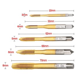 Bestgle 5pcs Hand Threading Tap Set HSS Titanium Coated Spiral Point Tap Metric Drill Thread Screw Taps Set M3 M4 M5 M6 M8