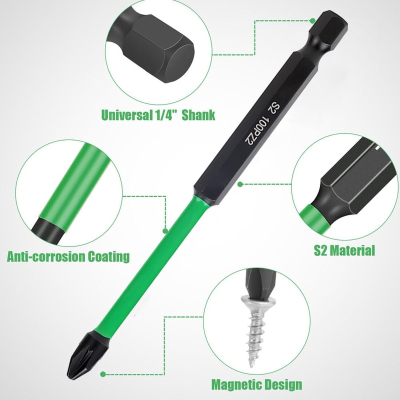 Saipor 6-Piece PZ2 Magnetic Impact Screwdriver Driver Bits Set, POZI