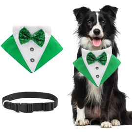 St.Patrick's Day Dog Tuxedo Bandanas Costume Pet Green Irish Outfits Adjustable Saint Patrick's Day Dog Scarf Bow Tie Collar for Large Dogs Cats Cosplay Party Dress Doggie Bibs (Green, Large)
