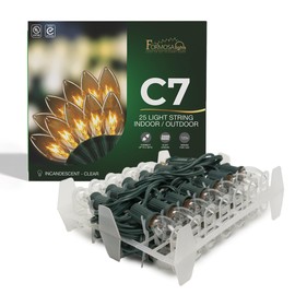 Formosa Lights C7 25ft Indoor/Outdoor Clear Incandescent Christmas String Lights/Patio Lights with 25 Bulbs | 120V, 5W