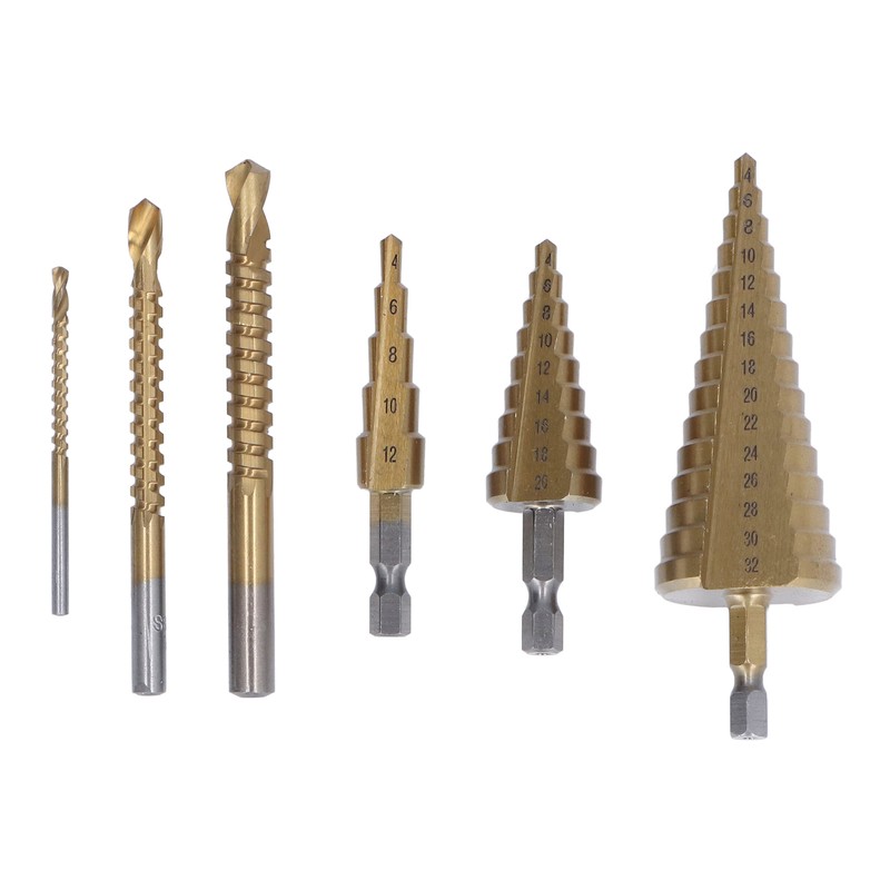3Pcs Step Drill Bit Hex Shank Straight Grooved HSS Ti