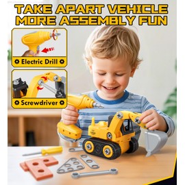 Lehoo Castle Kids Tool Set, Construction Toys Tool Box with Electric Drill & Take Apart Excavator, Pretend Play Kids Toddler Toys for Boys Girls Age 3 4 5 6 Years Old