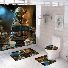 EDecor Bathroom 4 Pieces Set Yoda Shower Curtain, Toilet Lid Cover and Bath Mat, Non-Slip Rugs, Durable and Waterproof, for Bathroom Decor Set, 72"" x 72"", Large