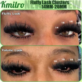 Kmilro Fluffy Lash Clusters 14-20mm Long 180D Thick Cluster Eyelash Extensions Waterproof D Curl Volume Eyelash Clusters 240Pcs Individual Lashes Soft Wispy False Eyelashes DIY Lash Extension