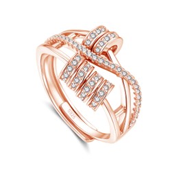 Deyanse Silver Anxiety Rings, 925 Sterling Silver Fidget Ring for Anxiety, Spinner Ring with Bead & Zirconia, Adjustable Relief Stress Thumb Rings, Triple Line Stressring for Anxiety Women Men Unisex