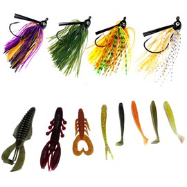 HAKKALA Fish Shaped Jig Head Swim Jigs and Trailers Set, Silicone Skirts Weed Guard Jigs and Soft Lure Kits for Bass Fishing (14g(1/2oz) - Clear/Muddy Water)