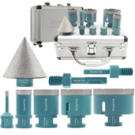 JeeynoTols Dry Diamond Core Drill Bits Set 9pcs(1/4",1/4",1",1-3/8",2",2-1/2" Drill Bit+2" Beveling Chamfer Bit+2 Adapter) for Ceramic,Tile,Marble,Porcelain for Drilling,Shape,Enlarge,5/8-11 Thread