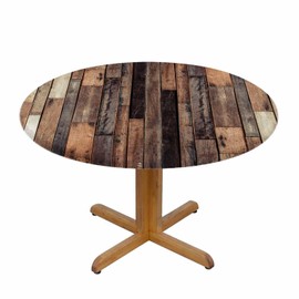 YINRON Wooden Round Table Cloth Brown Old Hardwood Floor Plank Natural Rural Elastic Edged Table Cover Fade and Stain Resistant Table Cloths Easy to Clean Fits Tables 40-44" Diameter