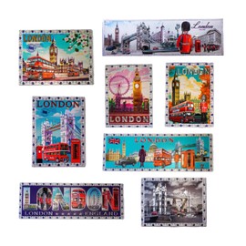 Set of 8 London Acrylic Foil Fridge Magnets – Iconic England Souvenir Gift Collection for Home or Office