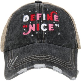 KATYDID Define Nice Baseball Hat - Funny Winter & Fall Hat for Women - Stylish & Cute Trucker Hat Black