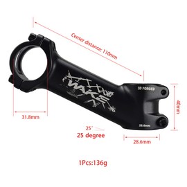 CYSKY Bike Stem 31.8 60mm/70mm/90mm/110mm 25 Degree MTB Stem Mountain Bike Stem Riser Handlebar Stem for Most Road Bike Stem, MTB Stem, BMX Stem, Bicycle Stem (110mm)