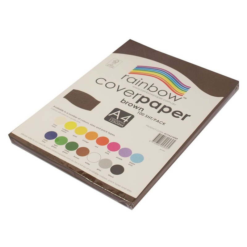 Rainbow A4 Cover Paper 100 Sheets, Brown
