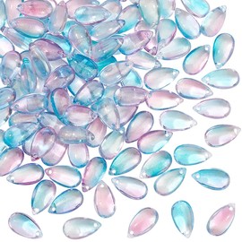 OLYCRAFT 100pcs Teardrop Glass Beads Teardrop Glass Beads Glittered Glazed Flower Beads Teardrop Beads Spacer Beads Blue Pink Jewelry Making Bracelet Necklace