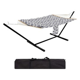 Premium 2-Person Hammock Set with Quick-Lock Steel Stand – Commercial-Grade Outdoor Lounger for Patio, Camping & Backyard (500lb Capacity + Waterproof Carry Bag),Gray+White(Concave)