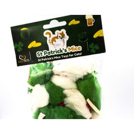 AXEL PETS 20 St Patrick's Day Irish Festive Holiday Cat Mice Toys with Catnip and Rattle Sound Made of Real Rabbit Fur Interactive Catch Play Mouse Toy for Cat, Pack of 20 Mice