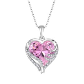 STARCHENIE Angel Wings Necklaces for Women, 925 Sterling Silver Love Heart Pendant Pink Tourmaline October Birthstone Jewelry