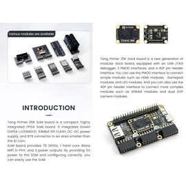 youyeetoo Sipeed Tang Primer 25K Dock FPGA Development Board MCU, RISCV, Modularisation, Gowin GW5A, PMOD SDRAM, 23K LUT4, MIPI 2.5Gbps (25K Basic Package)