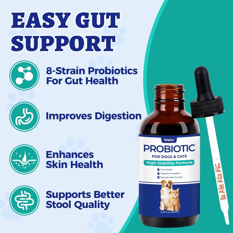 Wellix 120ml Liquid Probiotic for Cats & Dogs, Aiding Digestive
