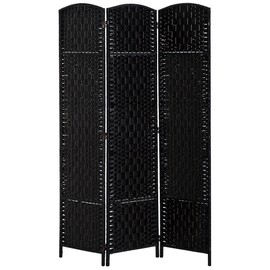 Benicabaly 6' Tall Wicker Weave 3 Panel Room Divider Privacy Screen, Adjustable Hinge Design, Stylish Black Finish