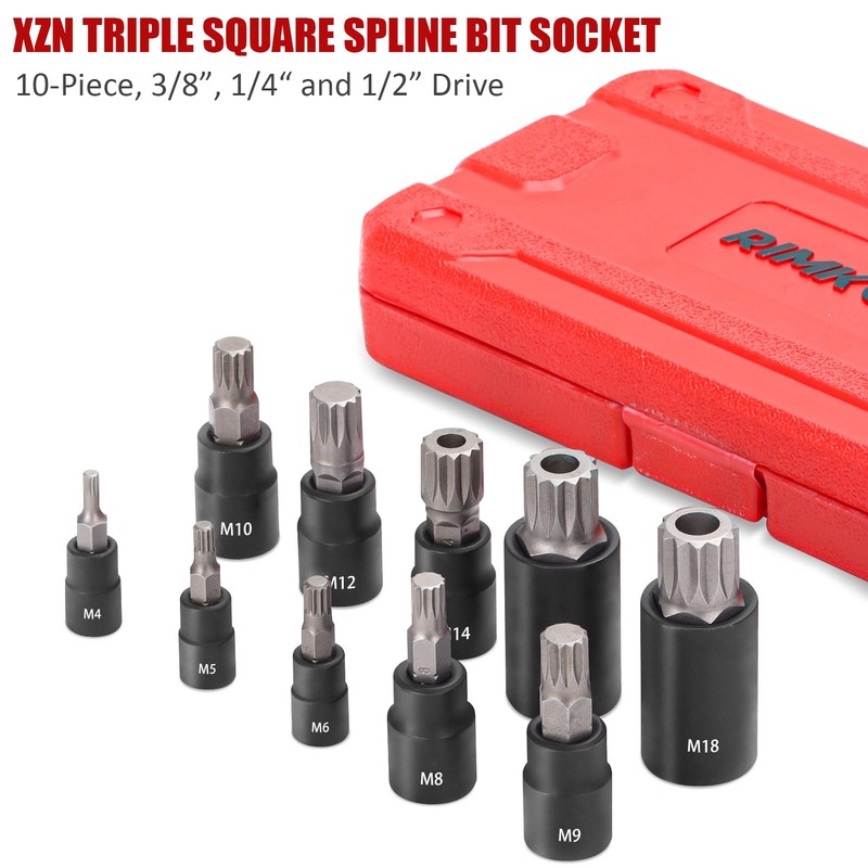 RIMKOLO 10-Piece XZN Triple Square Spline Bit Socket Set, 1/4”,