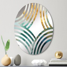 Harmonious Aurora in Gold and Teal - Abstract Spirals Baptist Fan Abstract - 20x30 Inches - Oval Decorative Wall Mirror For Bathroom, Bedroom, Entryway, Living Room, Vanity Room and Modern Décor