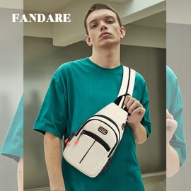 FANDARE Unisex Chest Bag Sling Bag School Backpack Sports Bag Men Women School Bag Shoulder Bags Crossover Backpack Shoulder Bag for Outdoor Travel Camping Hiking Backpacks Daypacks Grey/White