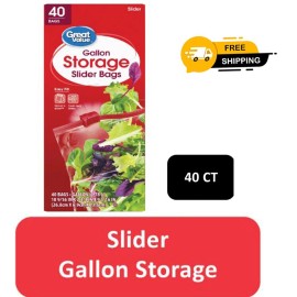Fresh Seal Slider Zipper Bags, Gallon Storage, 40 Count-Free Shipping