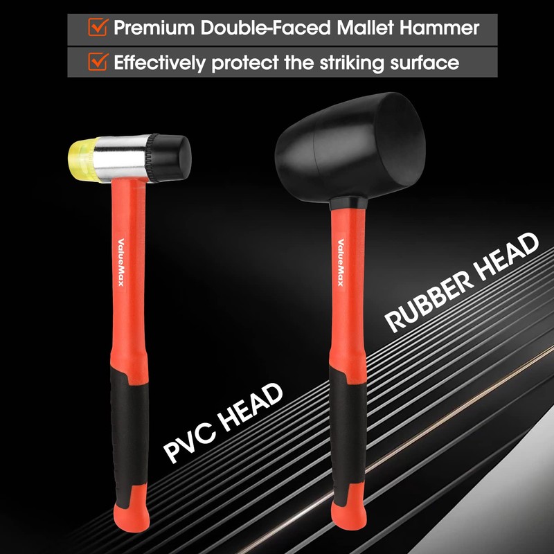ValueMax Rubber Mallet, 16oz Rubber Mallet Hammer And 35mm Double-Faced