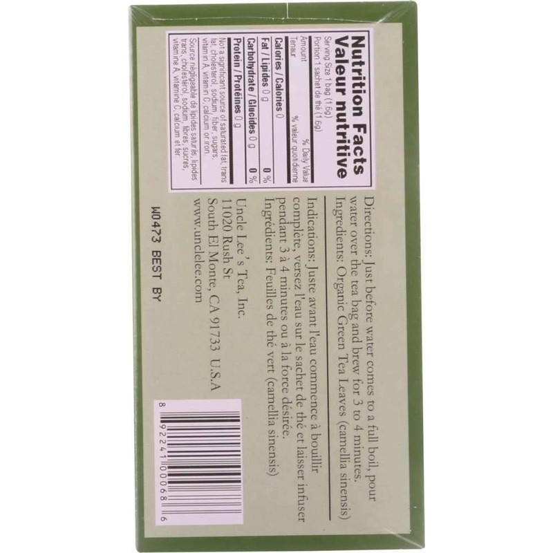 Uncle Lee's (NOT A CASE) Organic Green Tea, 100 Tea