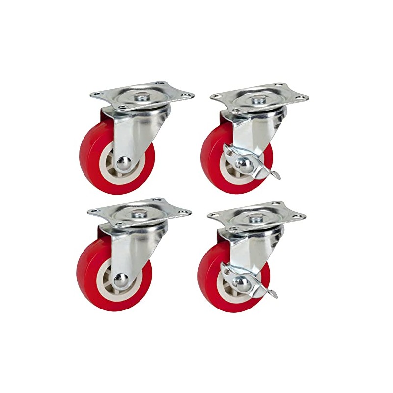 4 x 50mm Swivel Castors with Brakes - Casters Polyurethane