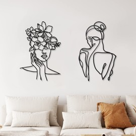Photect Pack of 2 Minimalist Metal Wall Art, Abstract Woman Home Decoration, Room Decoration, Bedroom, Modern Wall Decoration, Metal, Single Line, Female Body Decoration for Kitchen, Living Room