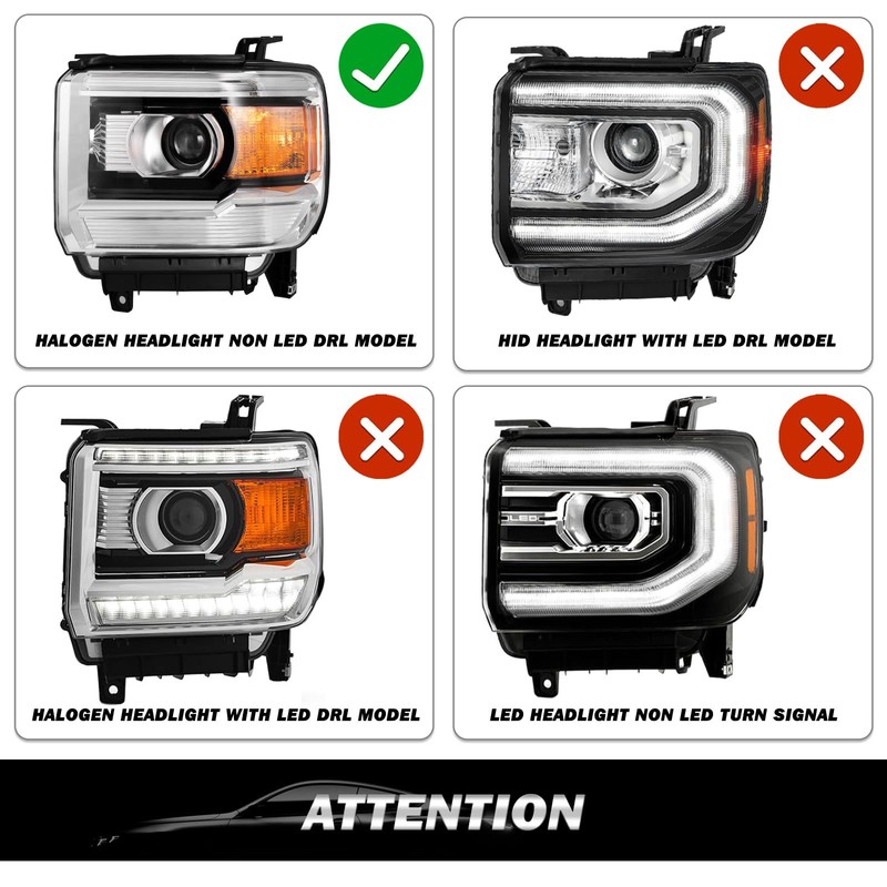SOCKIR Halogen Headlight Assembly Fits for 2014-2018 GMC Sierra 1500