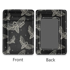 Sletend Slim Minimalist Wallet Gothic Skull Butterfly Moth RFID Blocking Leather Credit Card Holder Front Pocket Card Cases with ID Window for Men & Women