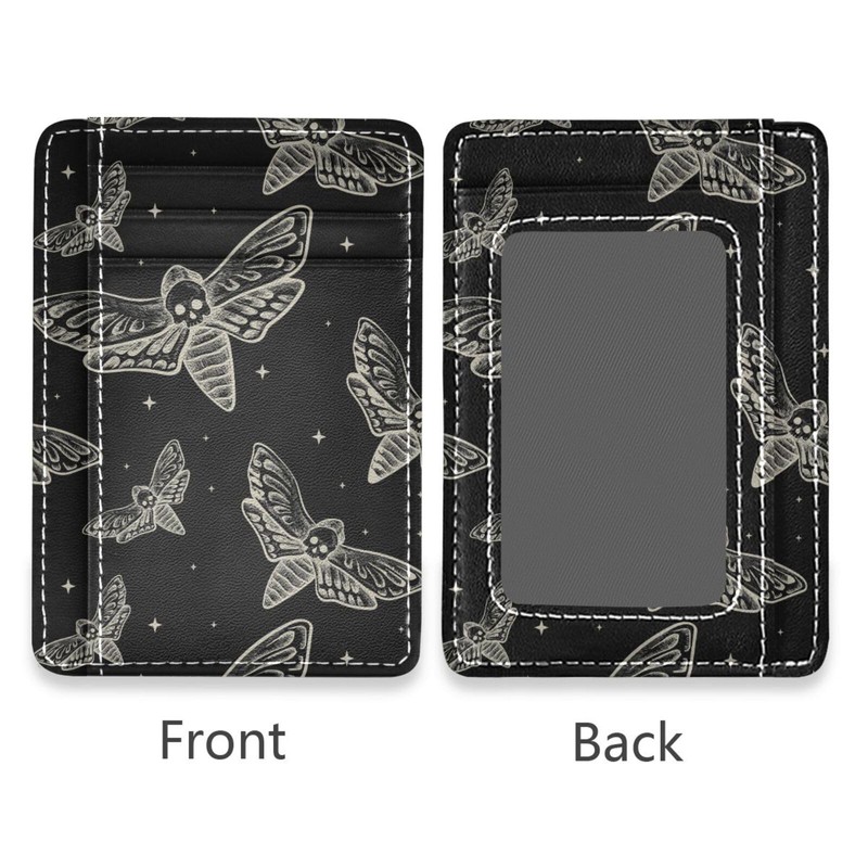 Sletend Slim Minimalist Wallet Gothic Skull Butterfly Moth RFID Blocking