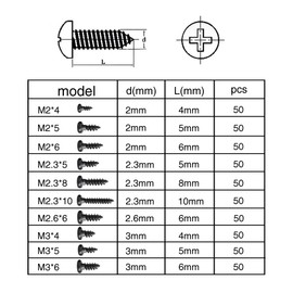 VooGenzek 500 PCS Cross Head Self Tapping Screws, Black Self-Tapping Screws, Small Screw Carbon Steel Screws, Pan Head Micro Screws with Plastic Box, for Plastic Wood Soft Metal M2 M2.3 M2.6 M3