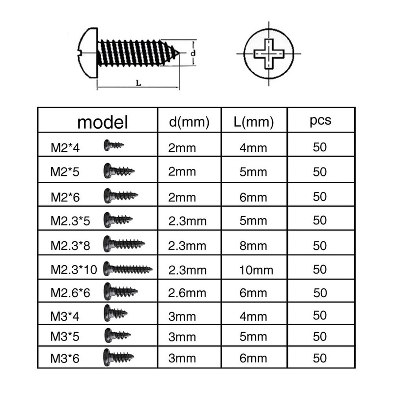 VooGenzek 500 PCS Cross Head Self Tapping Screws, Black Self-Tapping