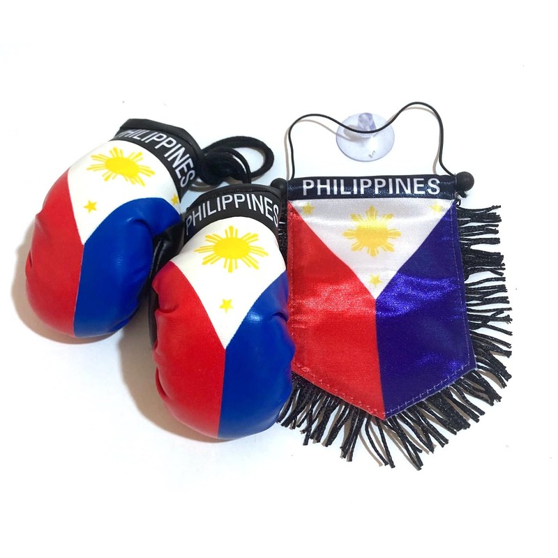 Philippines Flag Car Hanging & Mini Boxing Gloves Combo Set