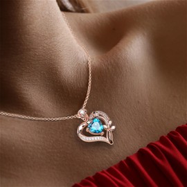 Birthstone Necklace,Heart Necklace for Women with Rose Flower,Sterling Silver Necklace for Wife,Rose Gold Necklace for Her,Birthday Anniversary Christmas Gift for Mom Girlfriend Lady (12-Dec)