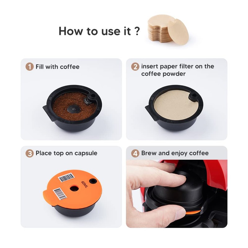 Tas simo Reusable Pods with Paper Filters,Reusable Coffee Capsules Compatible