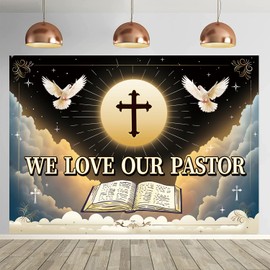 We Love Our Pastor Backdrop 8x6FT Pastor Appreciation Banner Background for Church Cross Christian Thanksgiving Party Decorations Supplies Photo Props