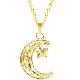 Jude Jewelers Stainless Steel Moon Crescent Star Style Wedding Statement Vacation Birthday Pendant Necklace (Gold)