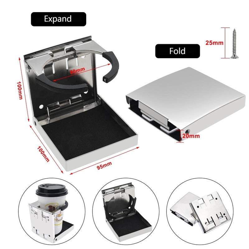 2PCS Boat Cup Holder, Adjustable Folding Cup Holders, Stainless Steel
