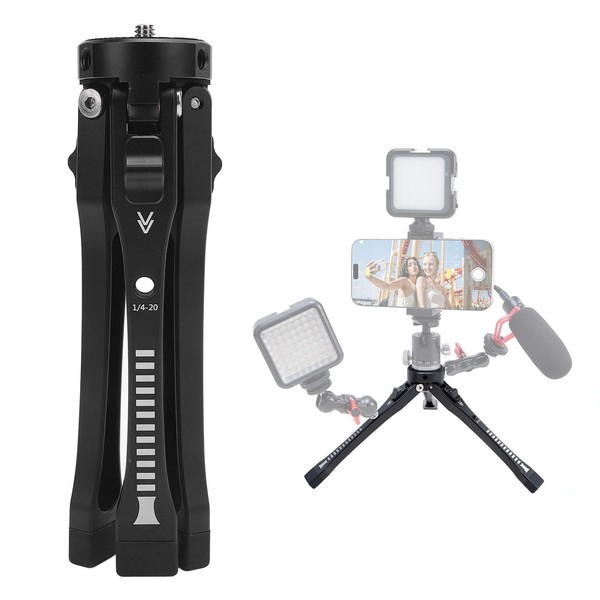 Extendable Mini Camera Tripod, Aluminum Alloy Tabletop Tripod with 1/4