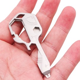 WANGCL 24-in-1 Mini Multitool Key Shape Stainless Steel Outdoor for Bottle Opener Screwdriver Ruler Wrench Stripping Cycling Travel (Silver)