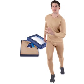 Kickoff Flexwear Thermal Underwear for Men Long Johns for Men Thermal Top Bottom Fleece Lined Base Layer Set Moisture-Wicking Pajamas Cold Weather (Dark Sand - Medium)