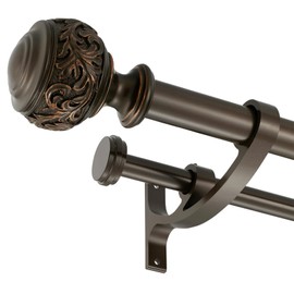 Double Curtain Rod, 1 inch Window Telescoping Drapery Double Rod 144 to 164 Inches (12-13.6 Feet), Classical Ball Finials,Premium Aluminum Brackets,Antique Bronze