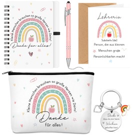 Hestya Pack of 6 Thank You Gifts for Teachers, 1 Rainbow Notebook, 1 Canvas Cosmetic Bag, 1 Educator Pen, 1 Keyring, 1 Greeting Card, 1 Envelopes, Graduation School, Farewell, Birthday, Teacher's Day