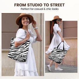 Lavinda Zebra Pattern Tote Bag for Nail Artist, Large Canvas Tote Bag for Women with Inner Pocket, Matches Nail Drill & Lamp, Ideal Nail Art Storage or Gift