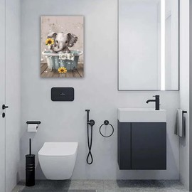 Qiukoo Bathroom Wall Art Waterproof Pictures with Frame and Hanging Hooks Cute Elephant Sunflower Bathtub Decor Toilet Wall Art 12 x 16 Inches Ideal for Bathroom Use